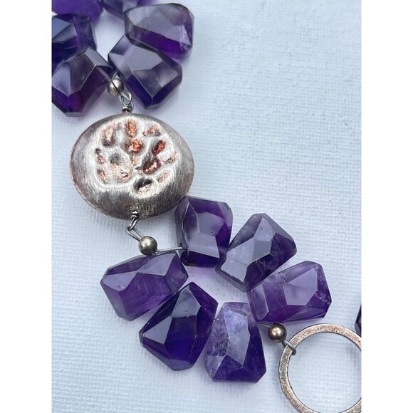 Deb Guyot Signed Amethyst Necklace Sterling Silver Beaded - Picture 7 of 7
